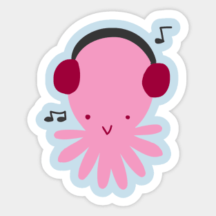 Pink Headphones Octopus Sticker